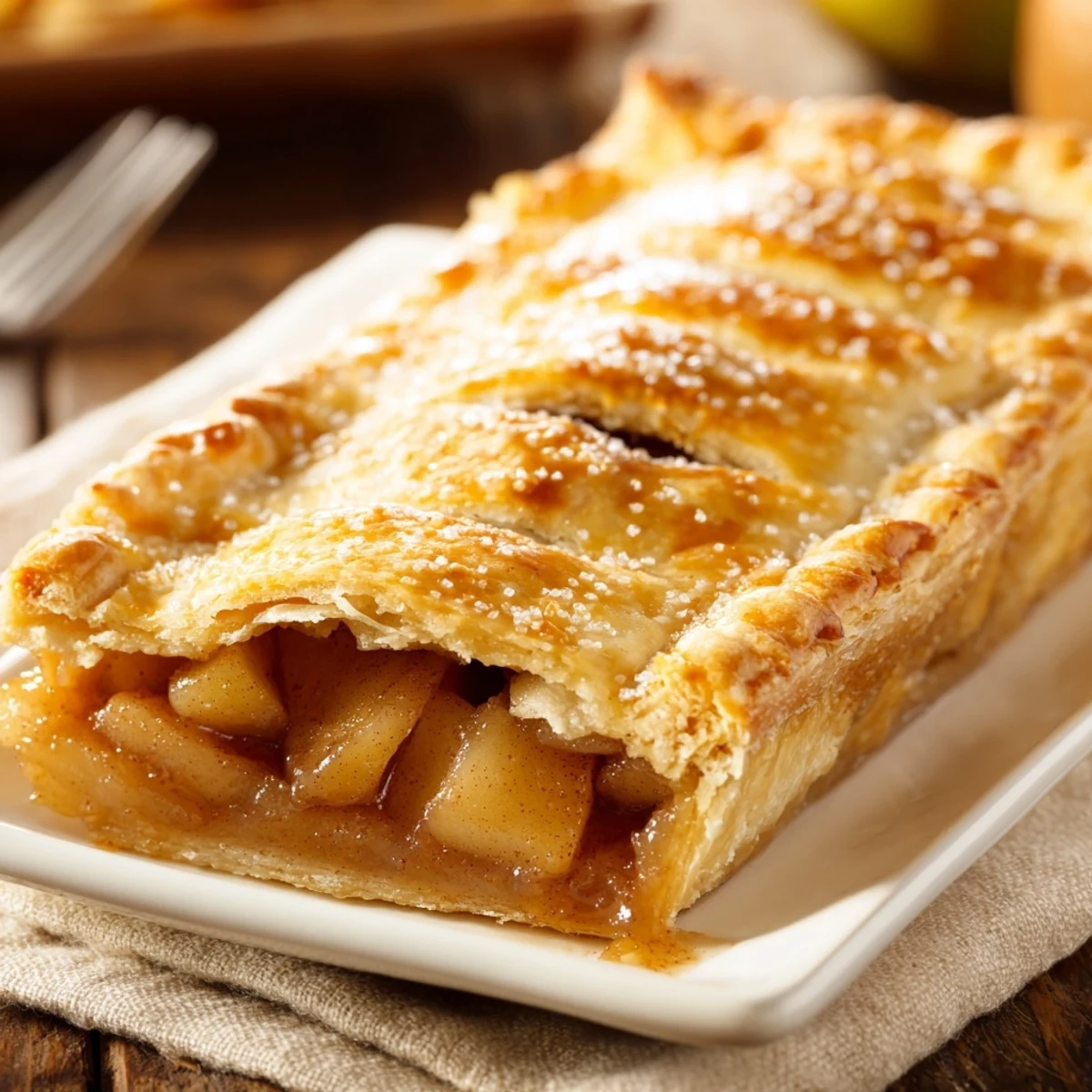 Golden apple slab pie with flaky crust and spiced apple filling fresh from the oven