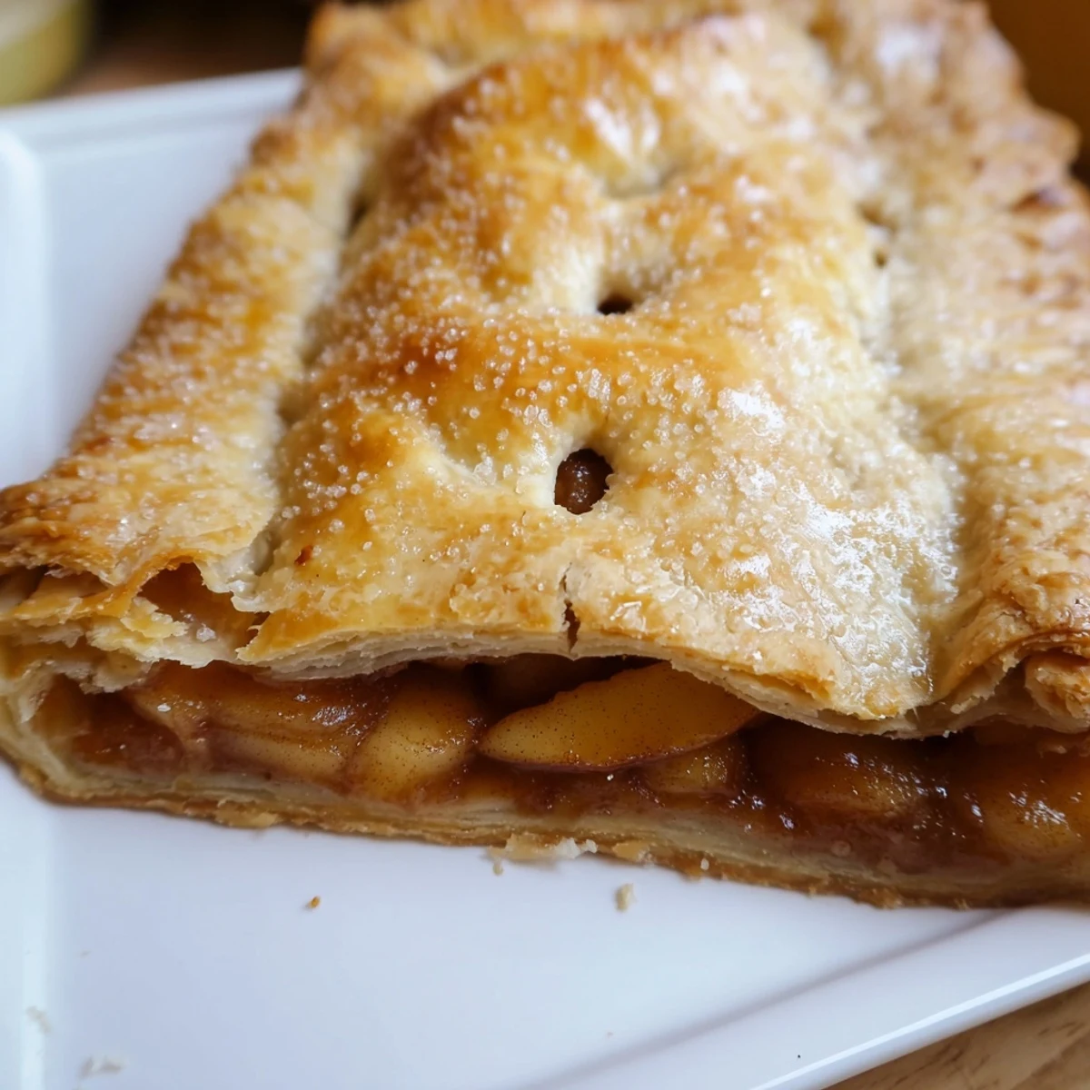 Crowd-pleasing apple slab pie sliced into squares and served warm with vanilla ice cream