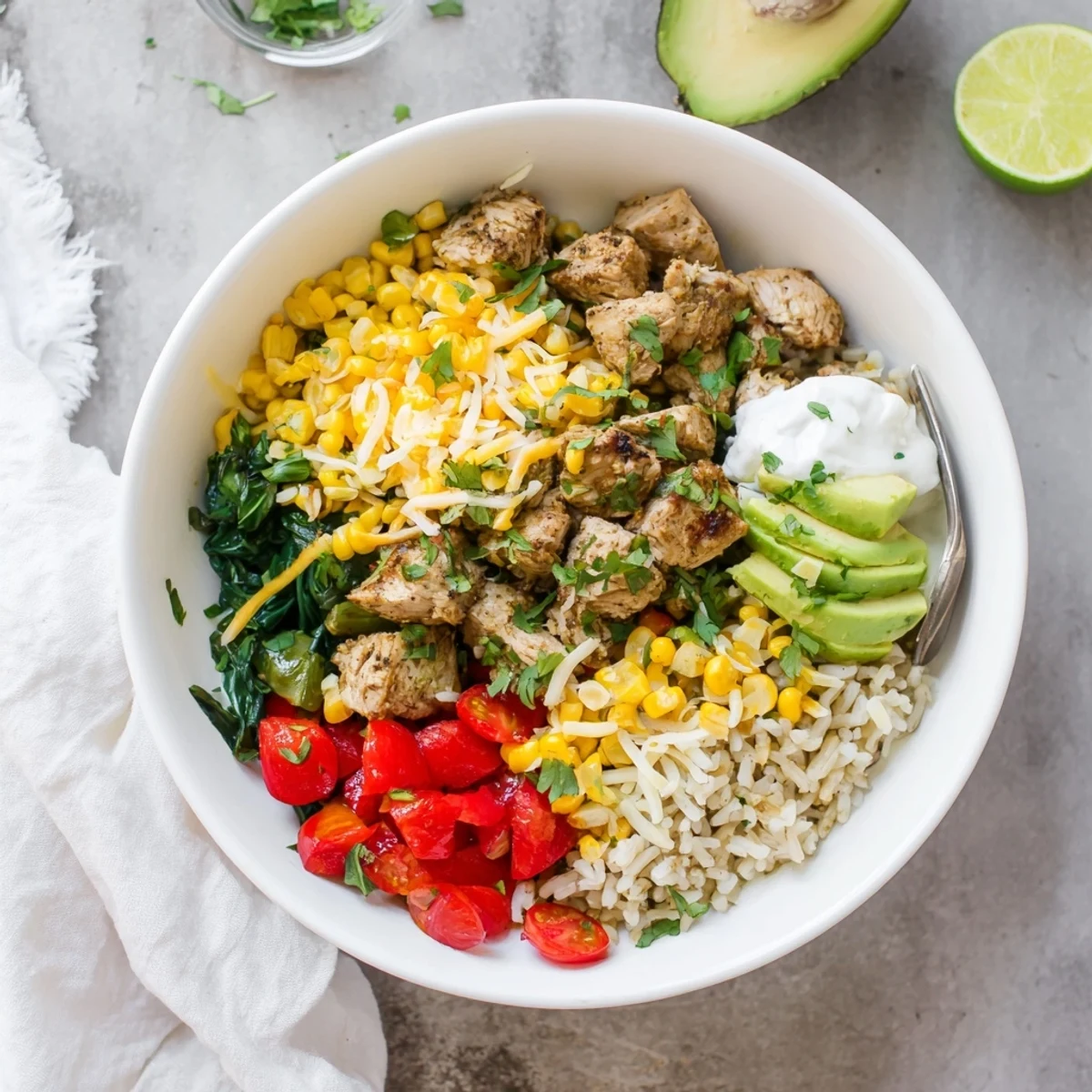 Colorful Southwest Spice Green Chile Bowl featuring tender chicken and roasted green peppers