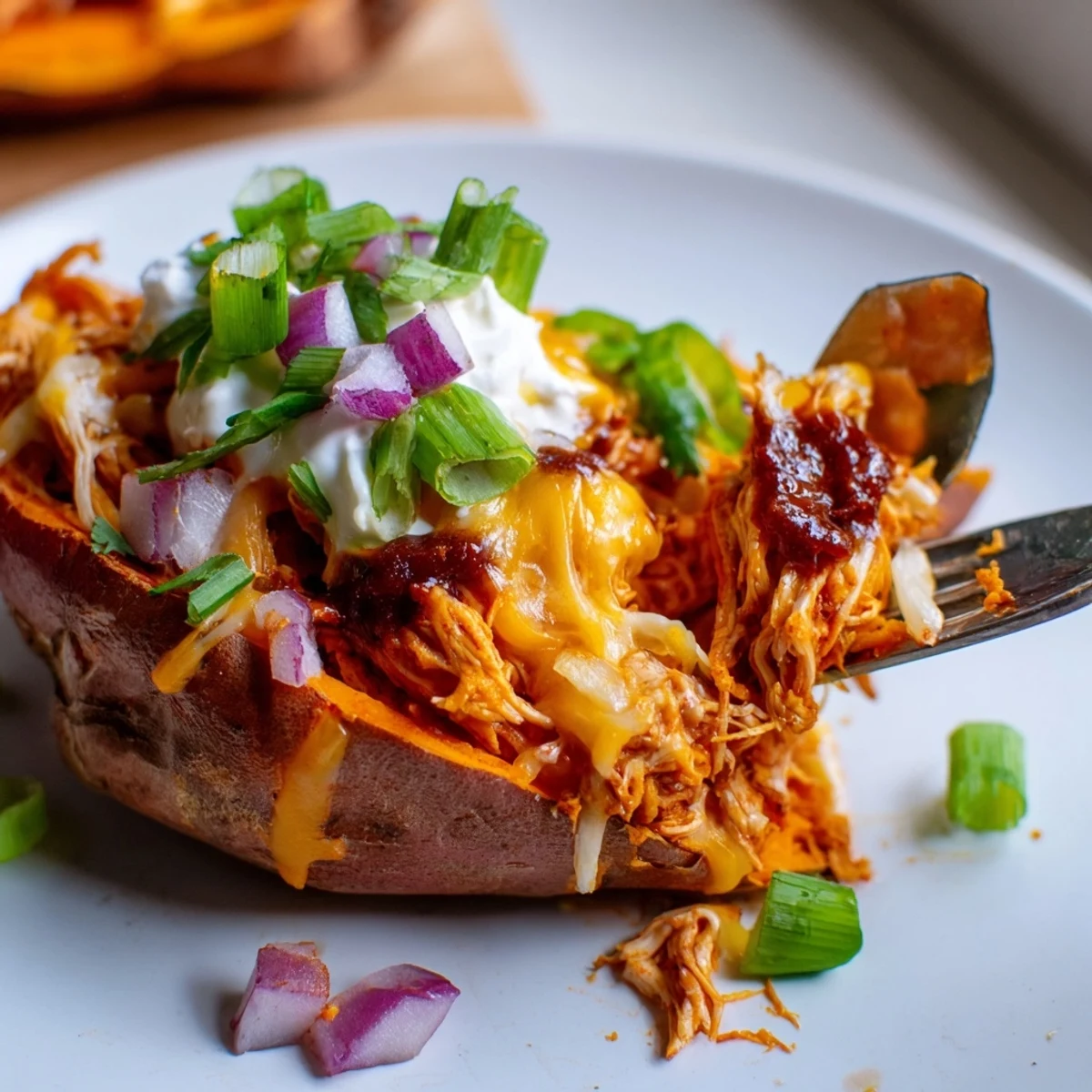 BBQ Chicken Stuffed Sweet Potatoes