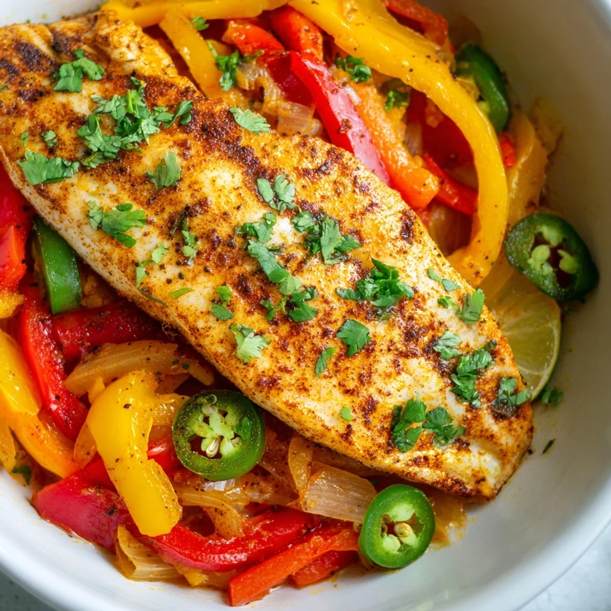Spicy Roasted Pepper Tilapia Skillet