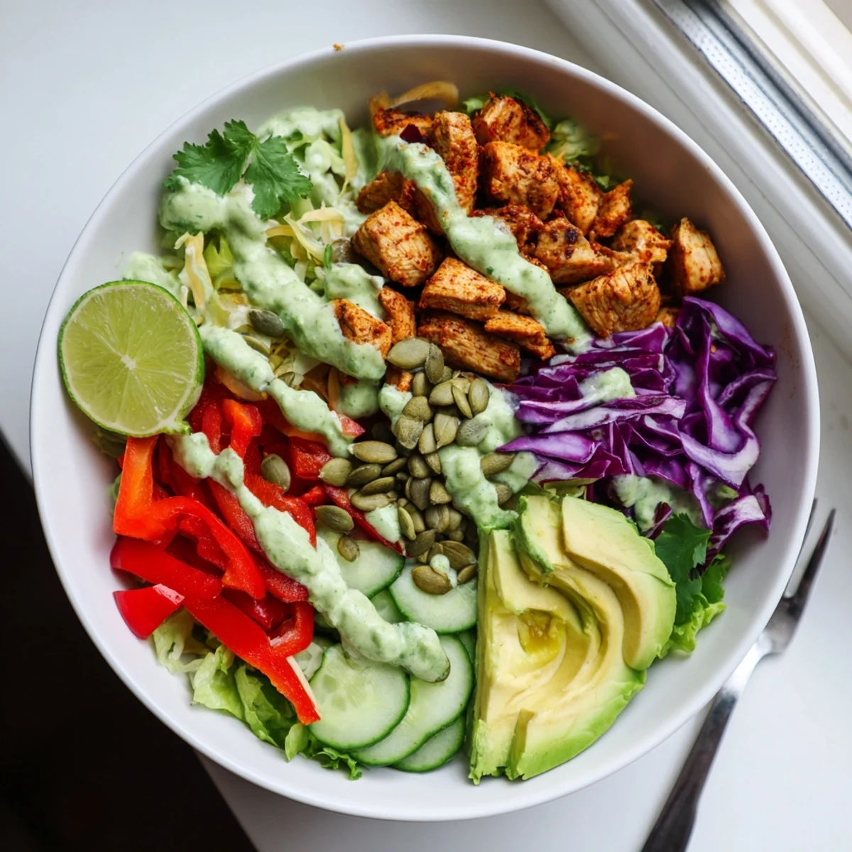 Keto bowls featuring crisp romaine, seasoned chicken, and vibrant vegetables topped with shredded cheddar cheese