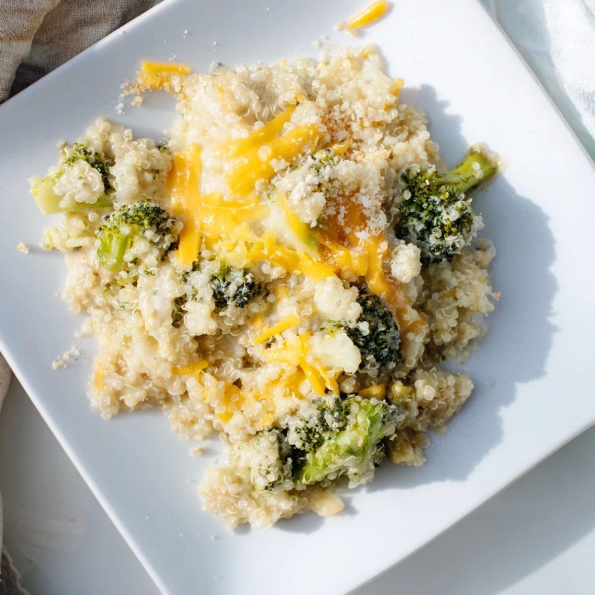 Tender broccoli and fluffy quinoa baked in a rich creamy sauce with crispy breadcrumbs