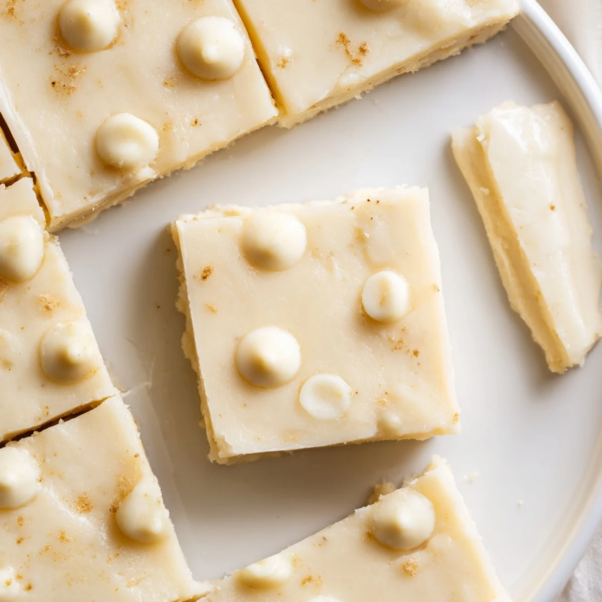 Creamy squares of Eggnog Fudge dusted with grated nutmeg on parchment