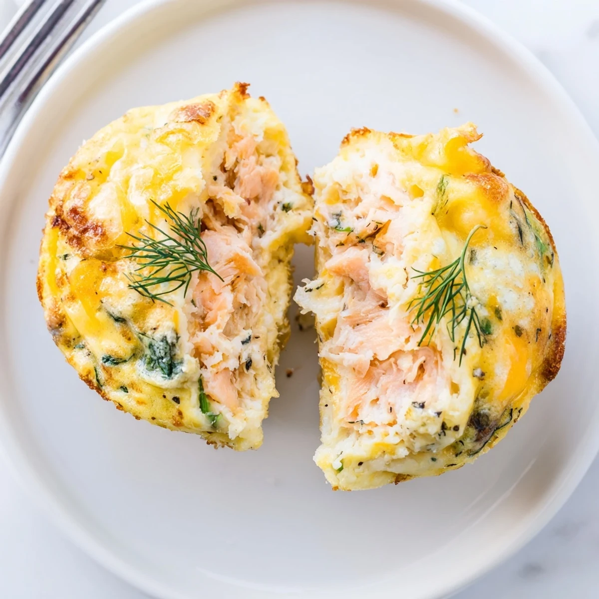 Smoked Salmon Egg Muffins warm from oven, golden tops and dill garnish  