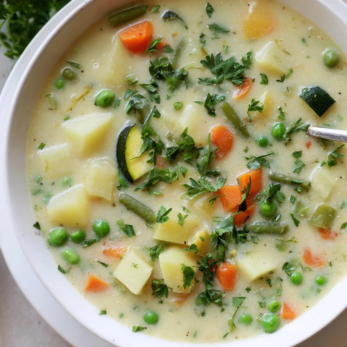Creamy Vegetable Soup Recipe steaming in bowl, velvety texture with parsley garnish