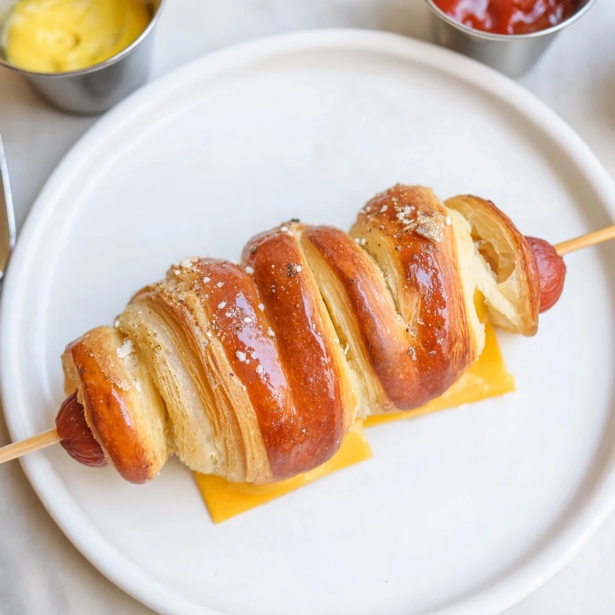 Firecracker Hot Dogs Recipe on skewers with sesame seeds, smoky oven aroma