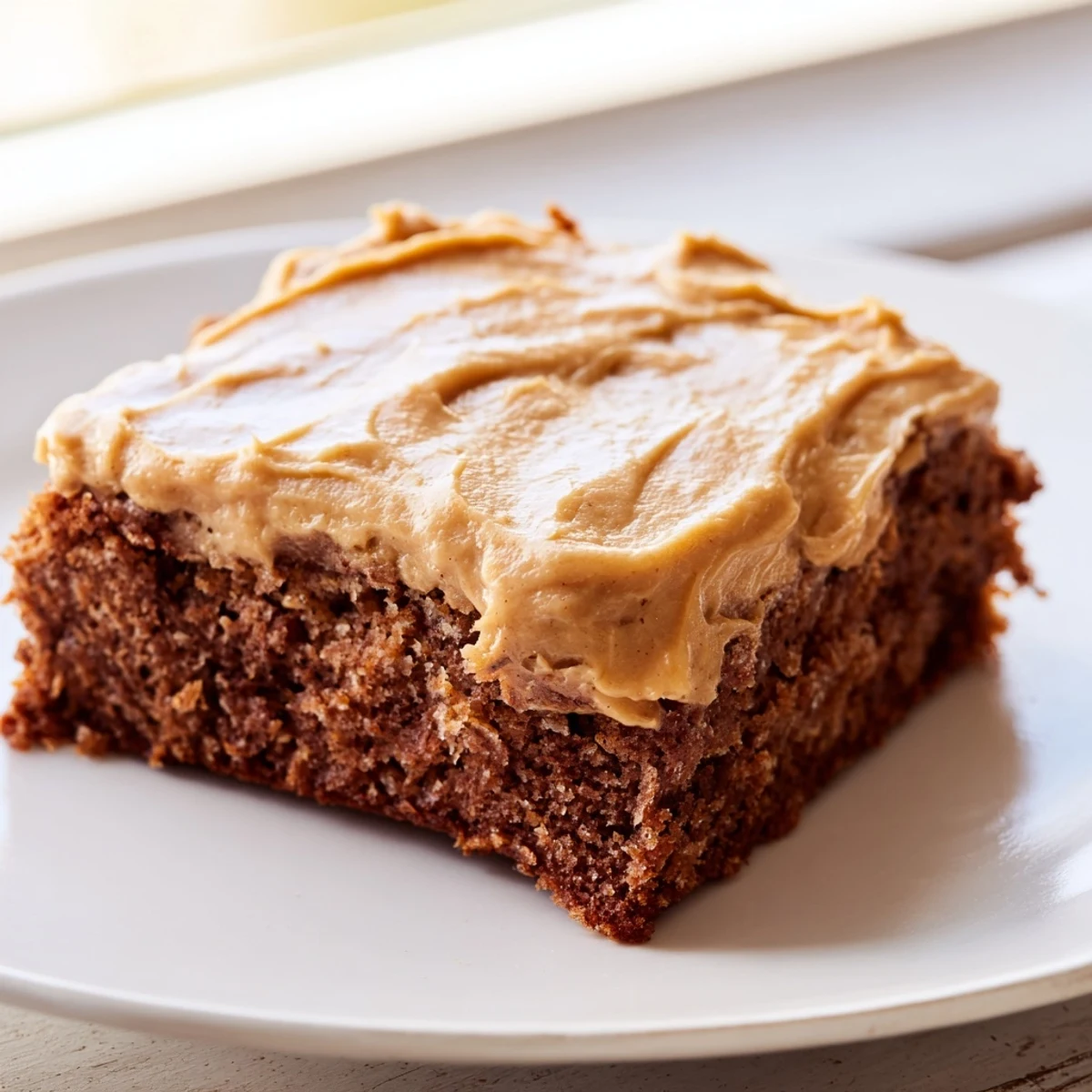 Fudgy banana bread brownies swirl with golden brown butter frosting in a baking pan