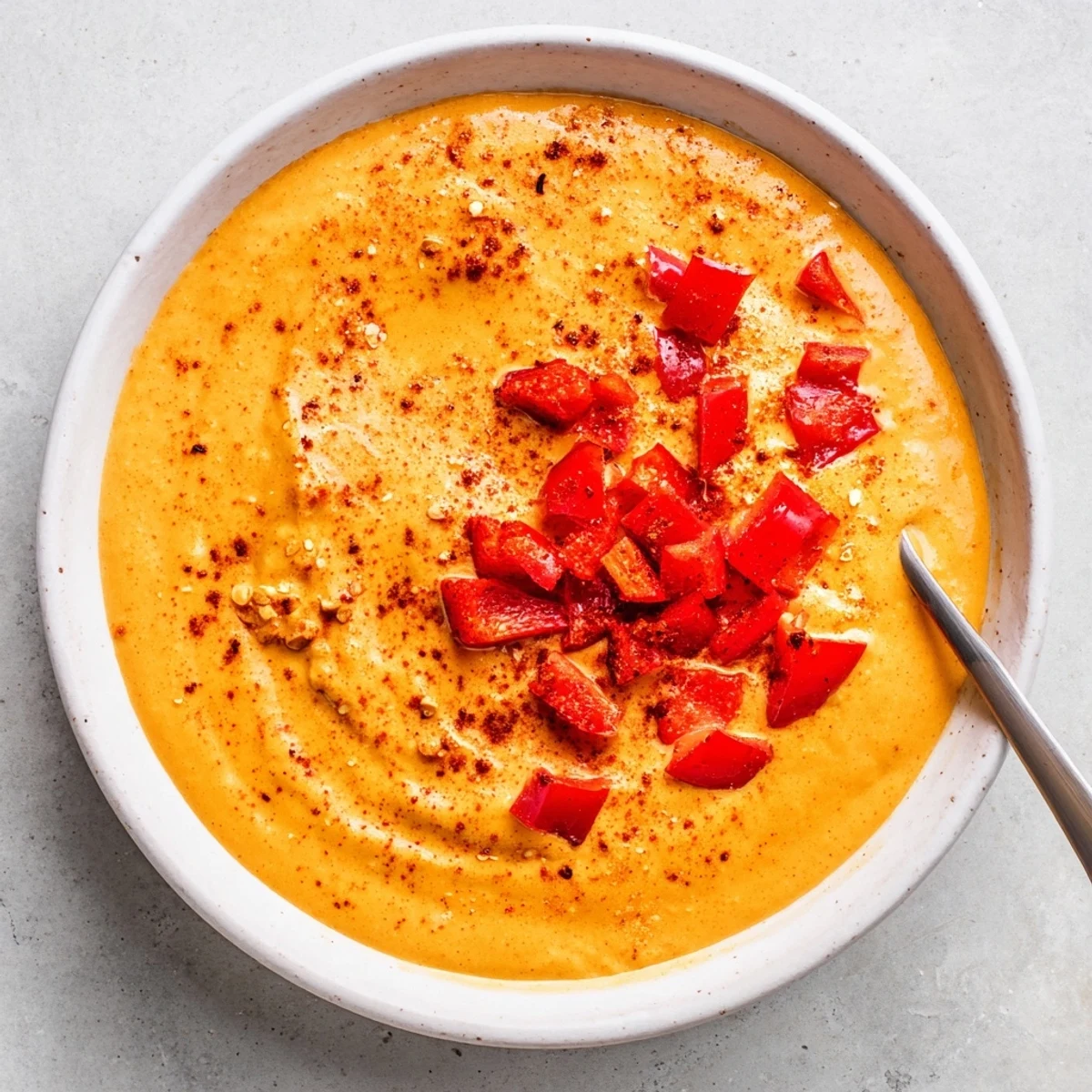 Creamy dairy-free nacho cashew cheese sauce drizzled generously over crispy tortilla chips with jalapeño garnish