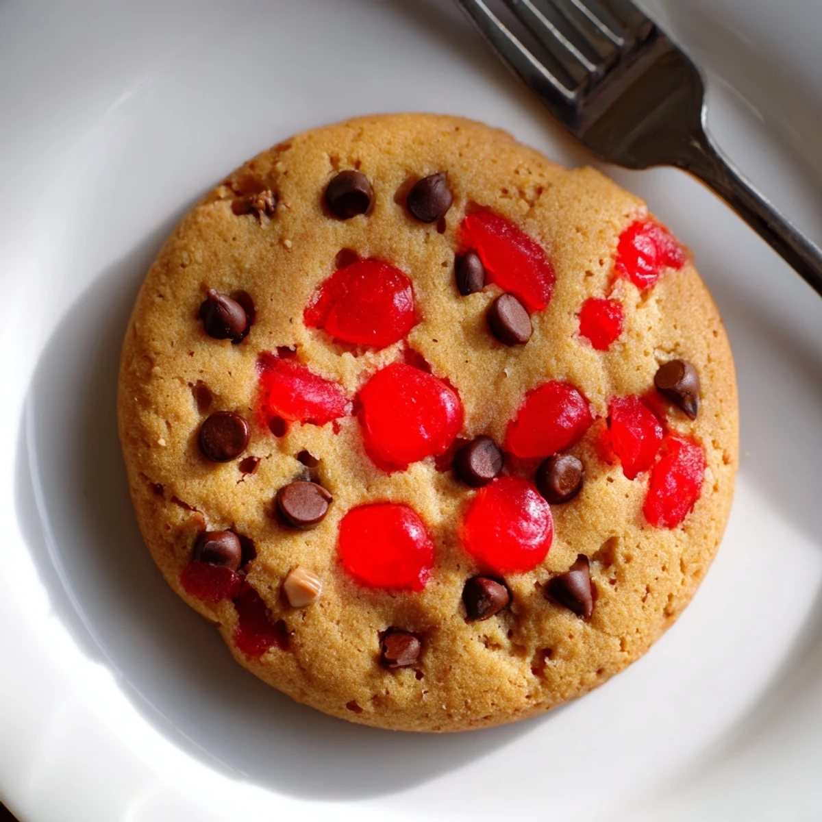 Stack of Christmas Maraschino Cherry Shortbread treats topped with powdered sugar snow for winter holiday dessert displays.