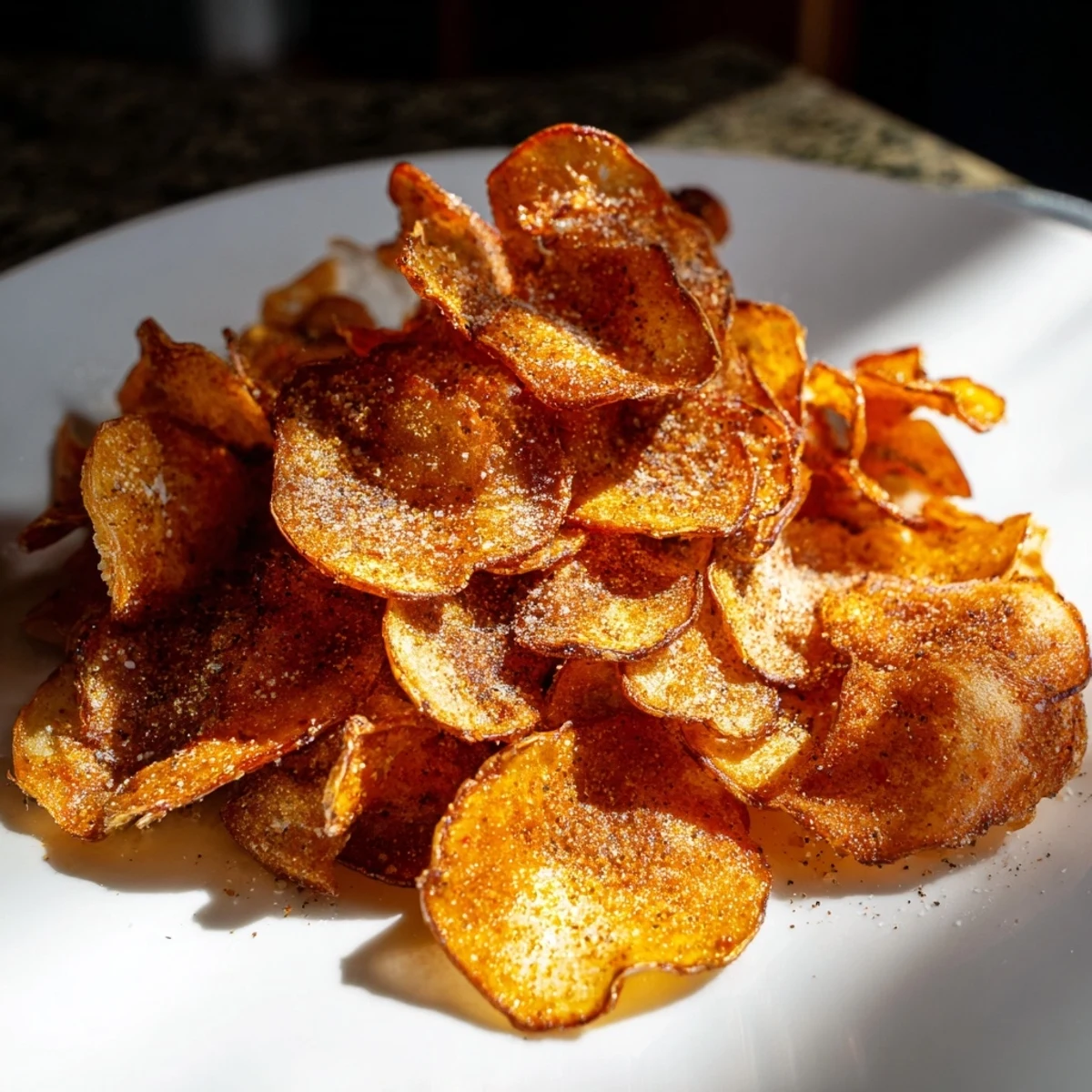 Close-up of crunchy air fryer radish chips cooling on a wire rack, ready for healthy snacking.