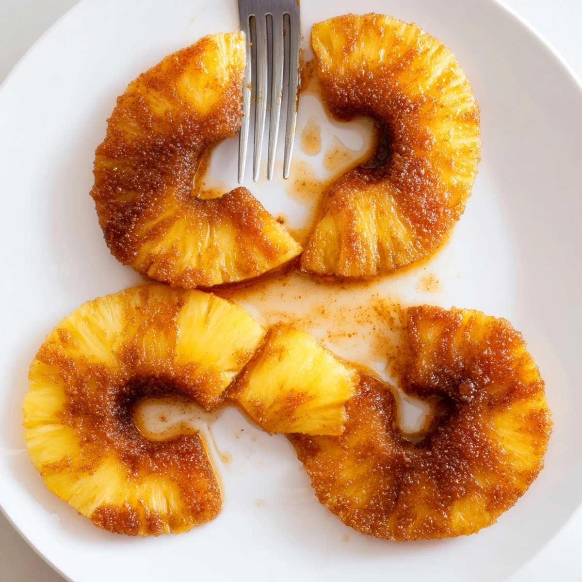 Golden air fryer pineapple slices with caramelized edges and cinnamon sugar coating