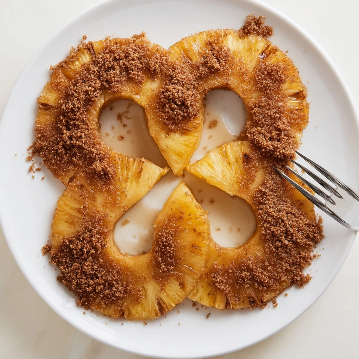 Warm caramelized pineapple from the air fryer sprinkled with cinnamon and sugar