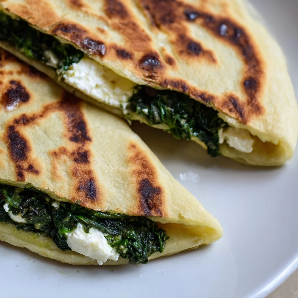 Turkish flatbread stuffed with savory spinach and creamy feta cheese, golden and crisp