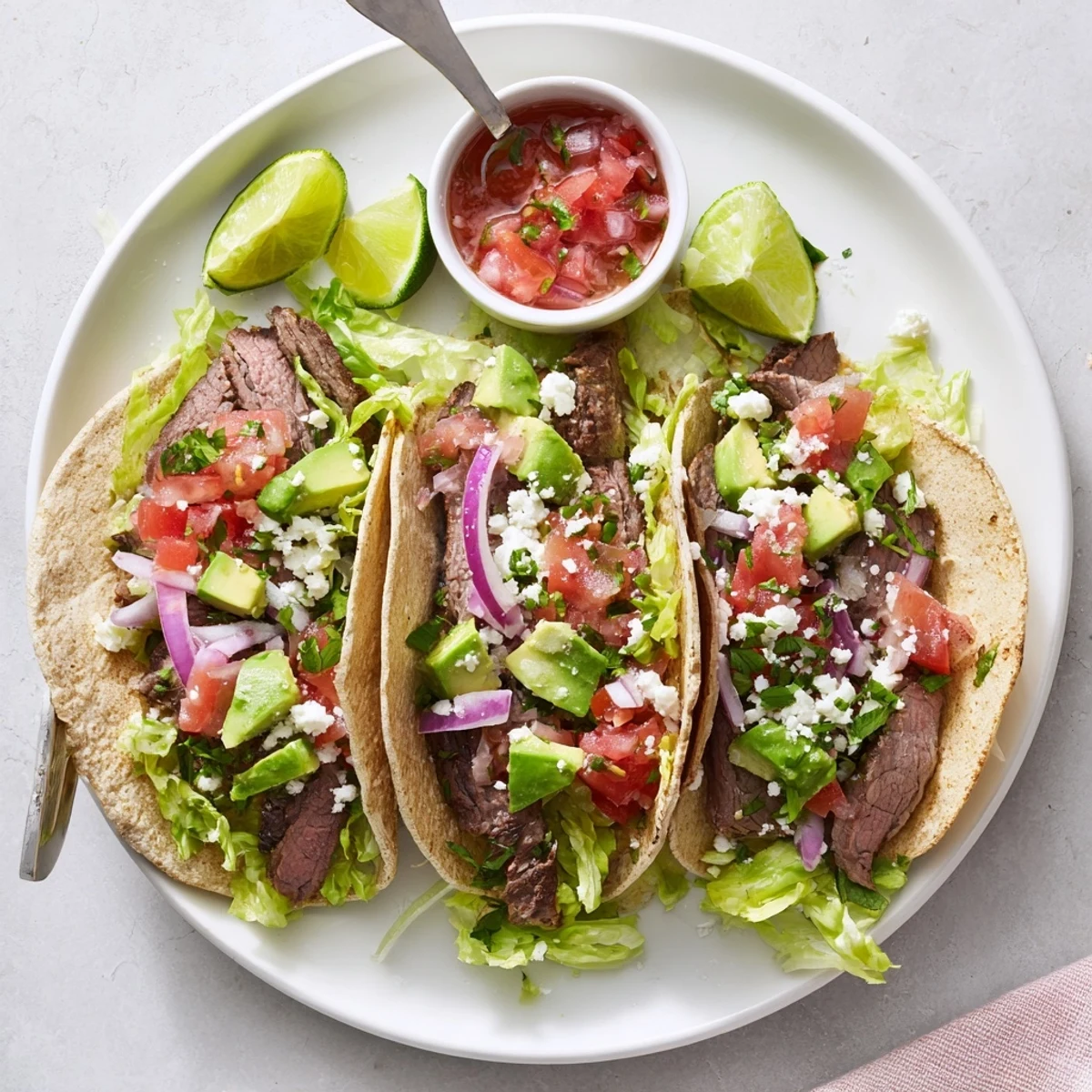 Charcoal Grilled Tacos Recipe with smoky charred meat and bright lime wedges.