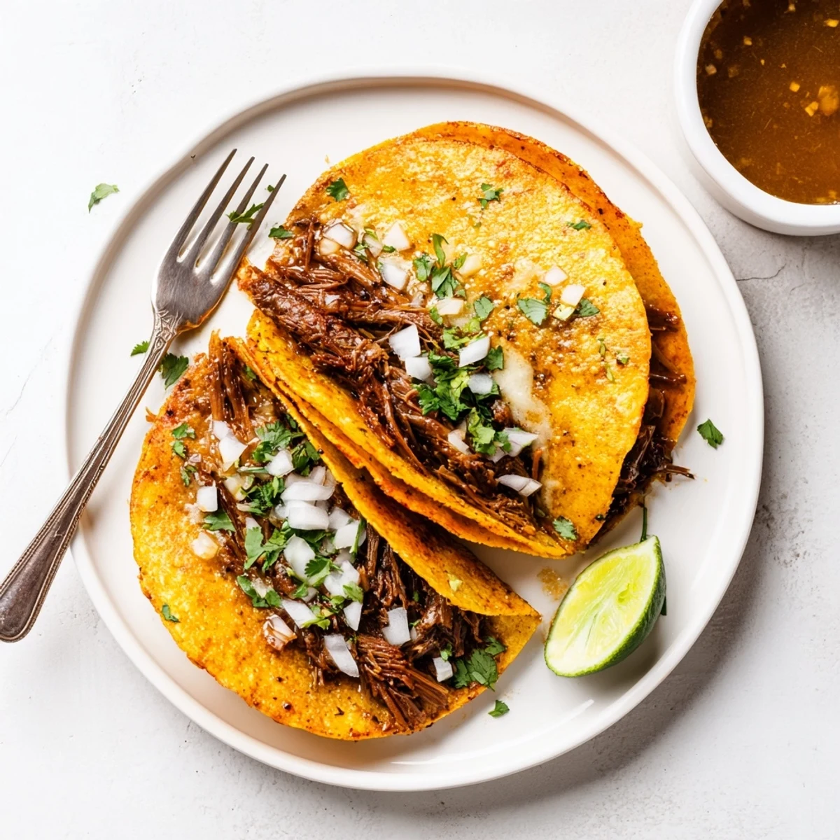 Family-style Super Crispy Birria Tacos Recipe dipped into rich, savory birria consommé