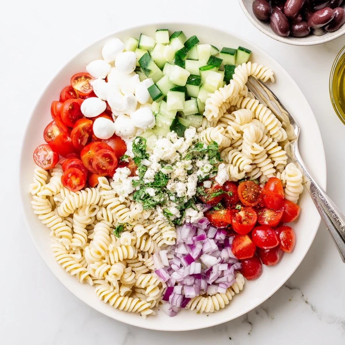 Gluten Free Italian Pasta Salad Recipe with juicy cherry tomatoes and basil