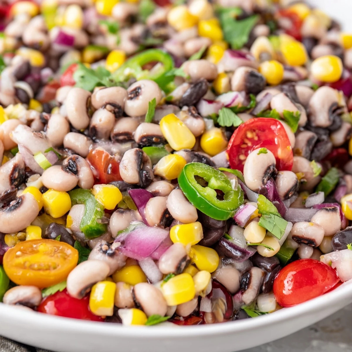 Cowboy caviar served in a rustic bowl with golden tortilla chips