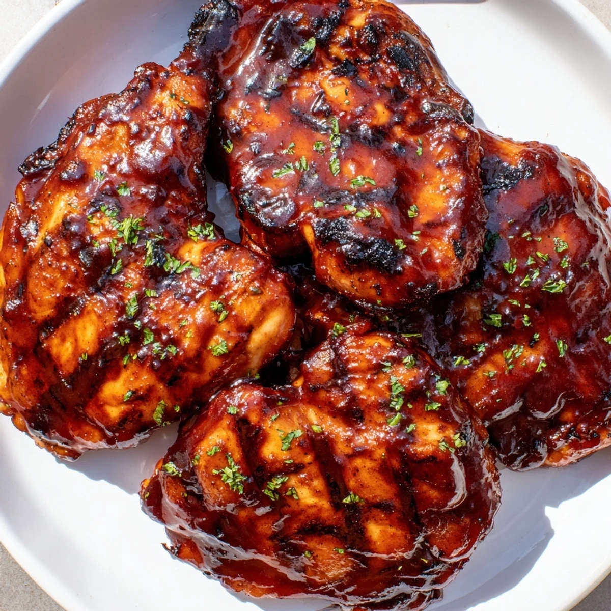 Juicy Grilled Coca Cola Glazed Chicken Breast garnished with fresh parsley on a plate