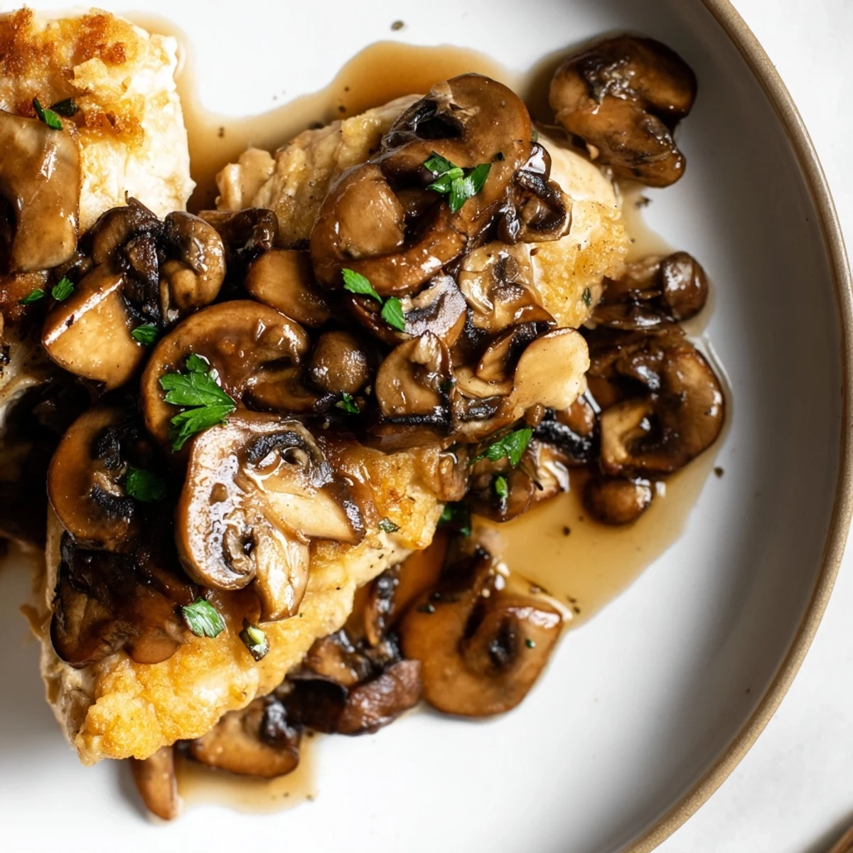 Tender dairy free chicken marsala with caramelized mushrooms in a rich Marsala glaze