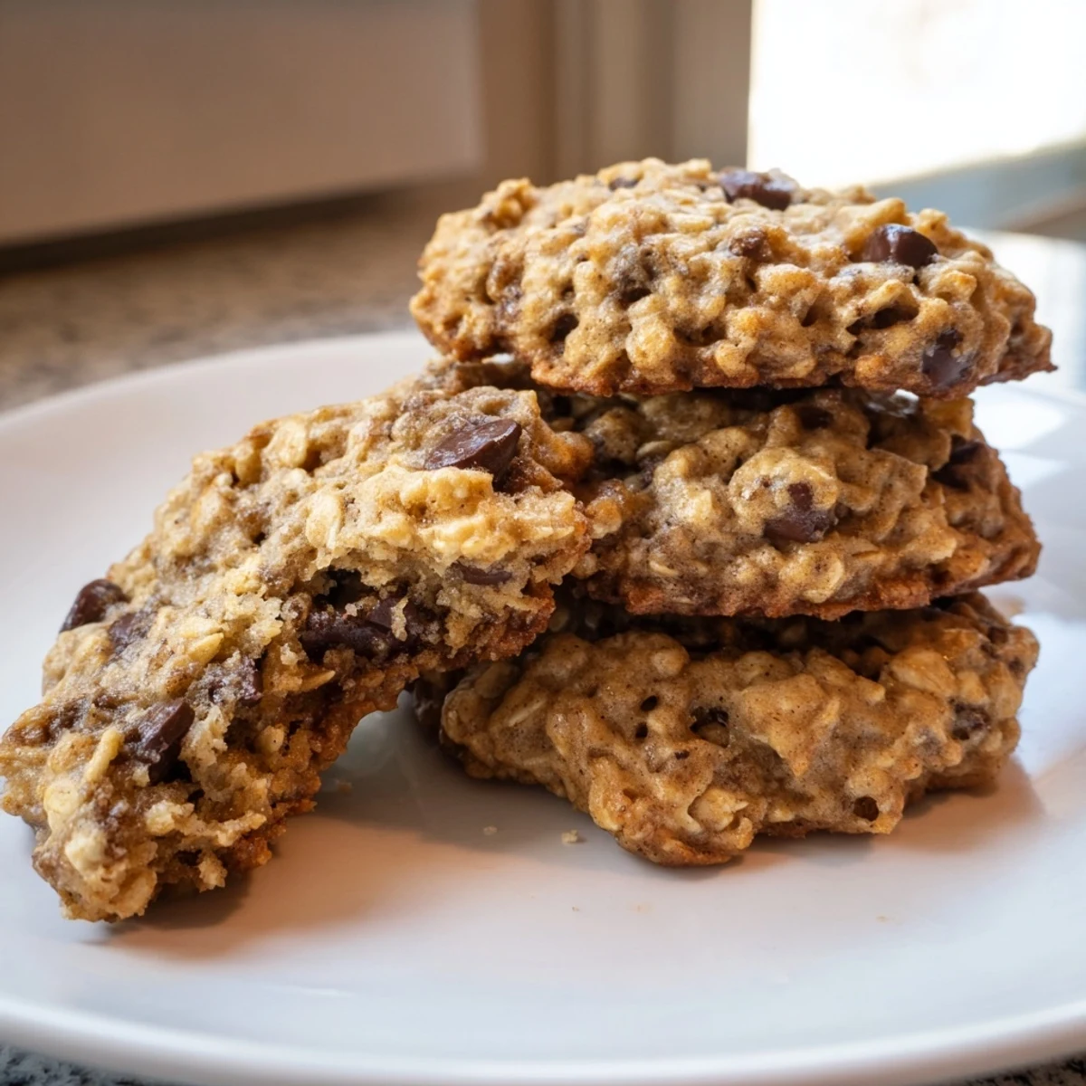 Chewy banana oatmeal cookies with golden edges cooling on a wire rack