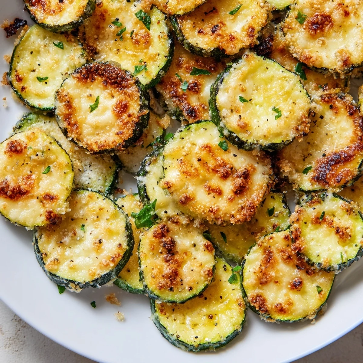 Tender zucchini rounds topped with melted Parmesan and bright lemon pepper seasoning