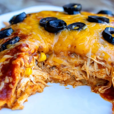 Cheesy Shredded Chicken Enchilada Bake